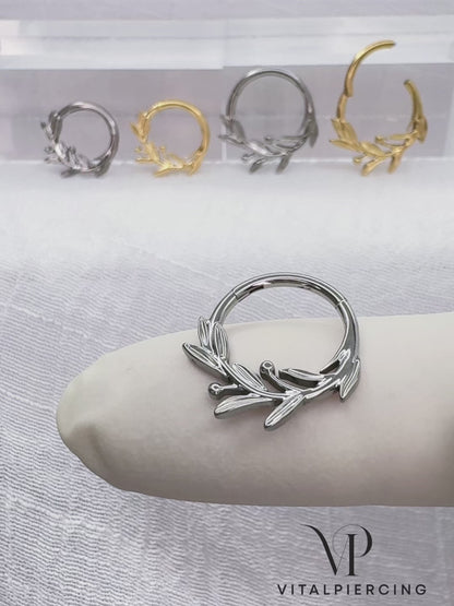 Titanium leaf branch hinged segment hoop ring for daith and septum
