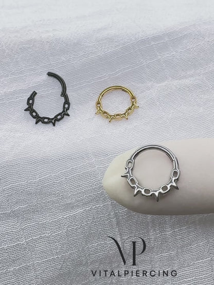 ✨ 316L Surgical Steel Chain Link with Spike Hinged Segment Hoop Clicker Ring 16G 8mm
