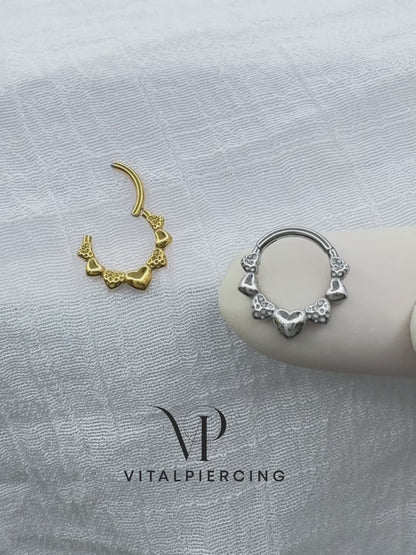 ✨ 316L Surgical Steel Hearts Hinged Segment Hoop Clicker Ring 16G 8mm