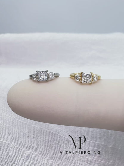 Titanium hinged hoop ring with square and round geometric design
