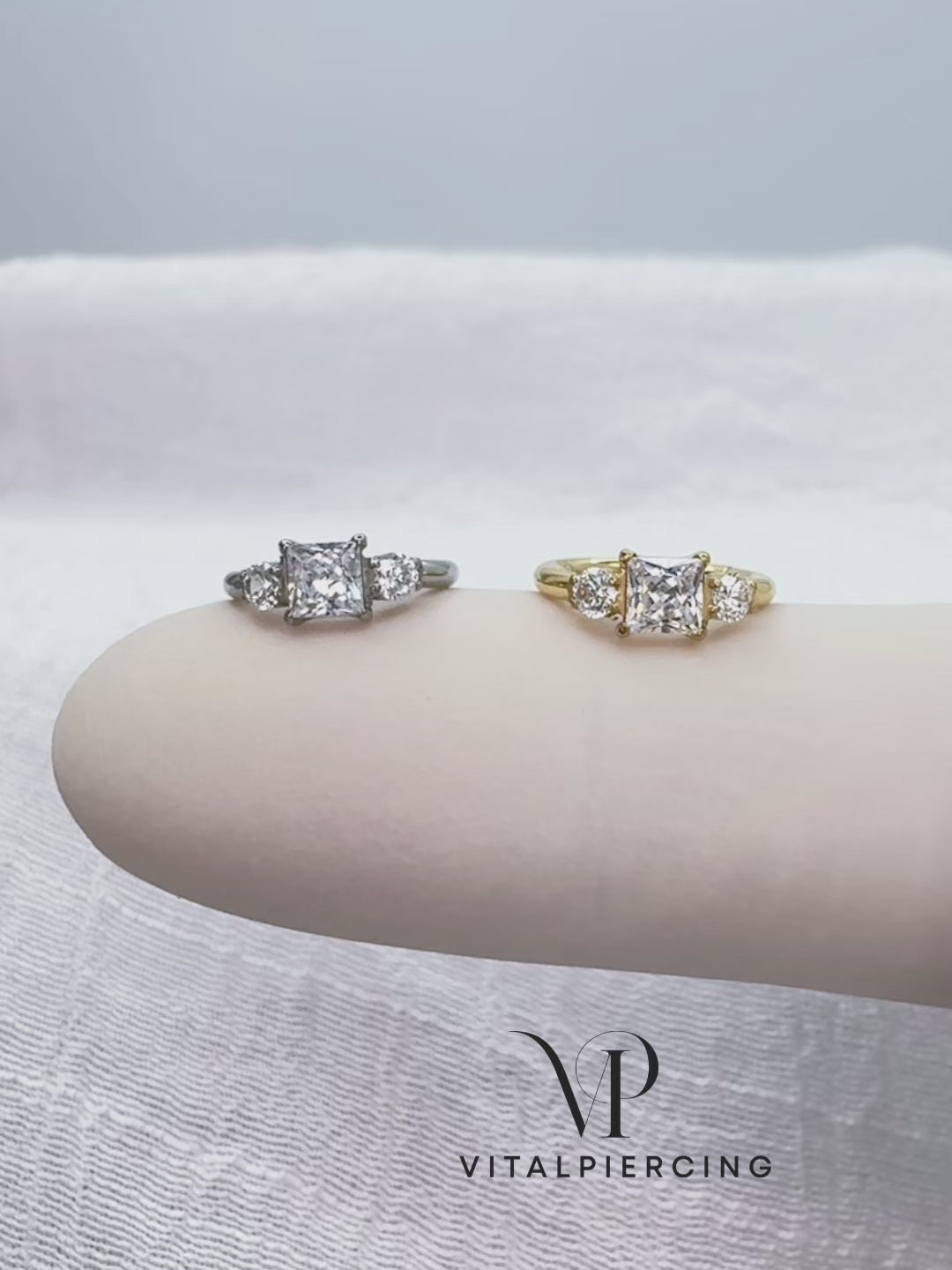 Titanium hinged hoop ring with square and round geometric design
