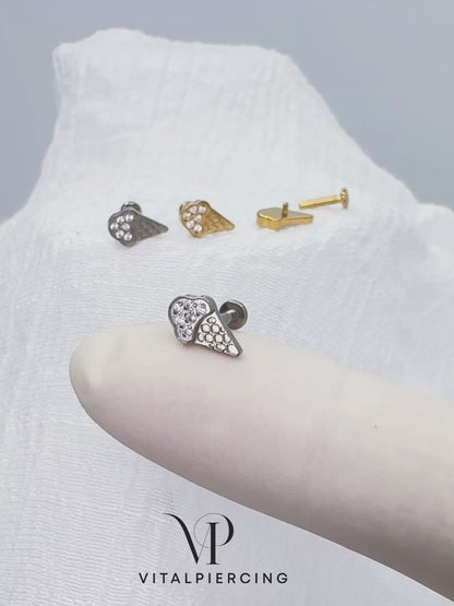 ✨ Titanium Ice Cream Cone CZ Top Internally Threaded Labret 16G