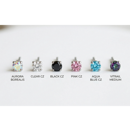 Titanium CZ prong threadless tops all six colors — AB, clear, black, pink, aqua, vitrail medium
