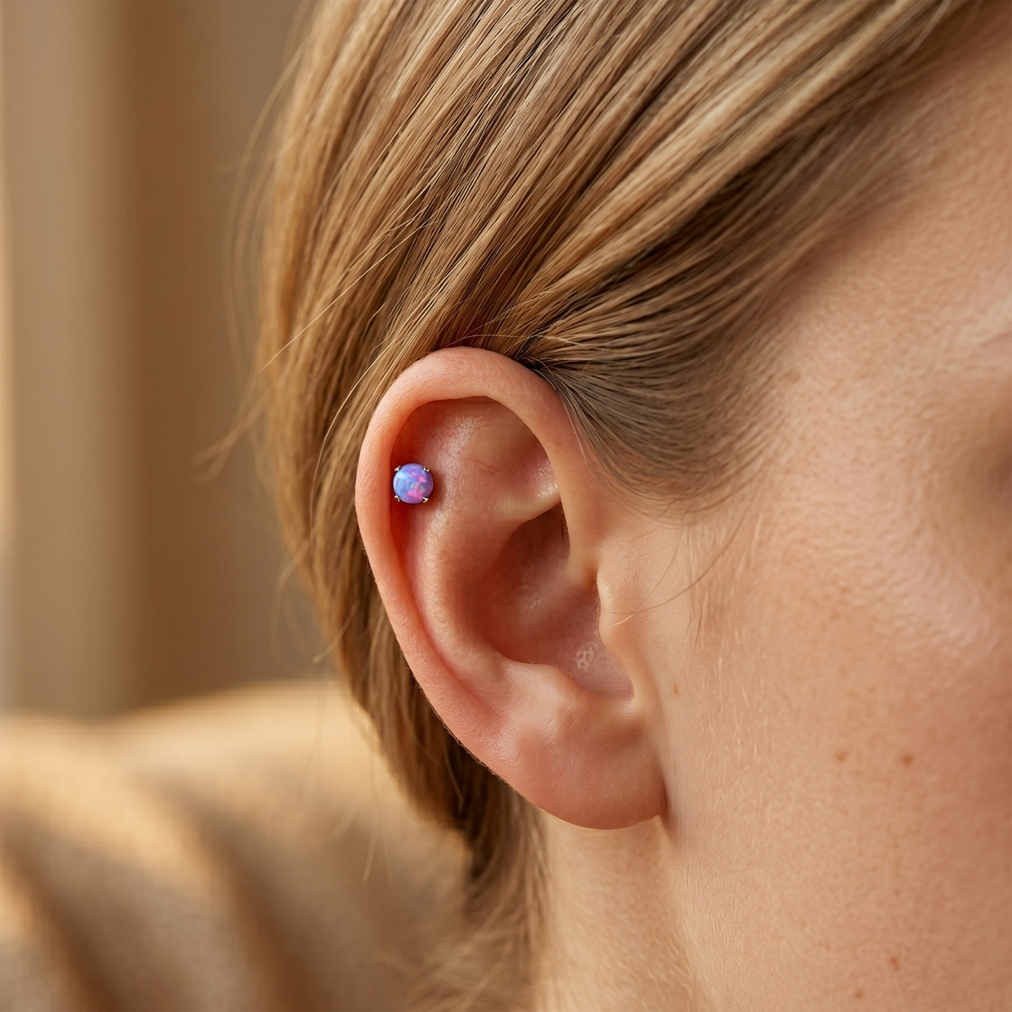 Titanium Purple Opal Prong Threadless Stud