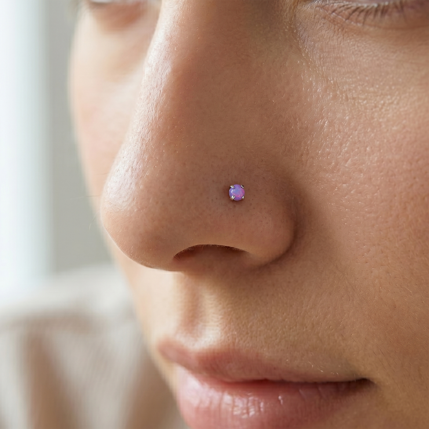 Titanium Purple Opal Prong Threadless Stud