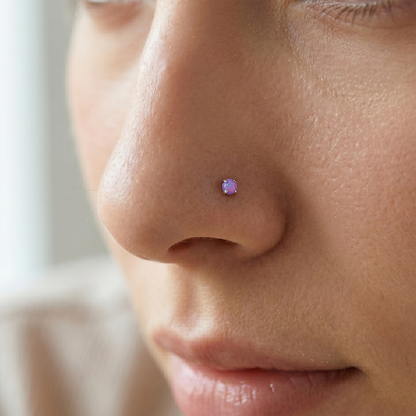 Titanium Purple Opal Prong Threadless Stud