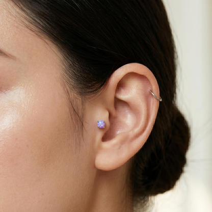 Titanium Purple Opal Prong Threadless Stud