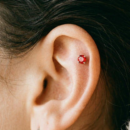 Titanium Red CZ Prong Set Threadless Stud