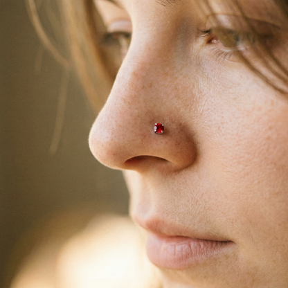 Titanium Red CZ Prong Set Threadless Stud