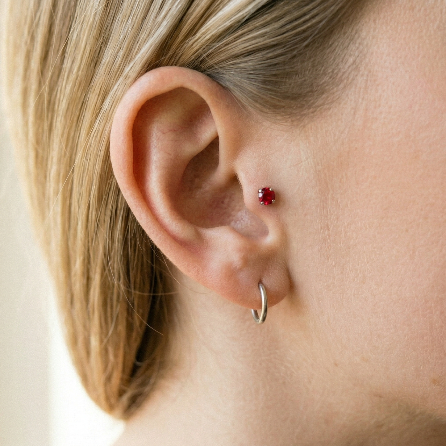Titanium Red CZ Prong Set Threadless Stud