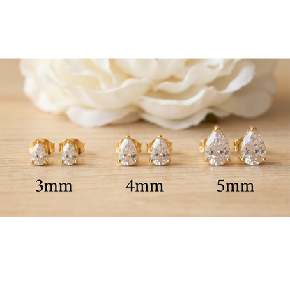 Surgical Steel Teardrop CZ Stud Earrings 20G - Gold