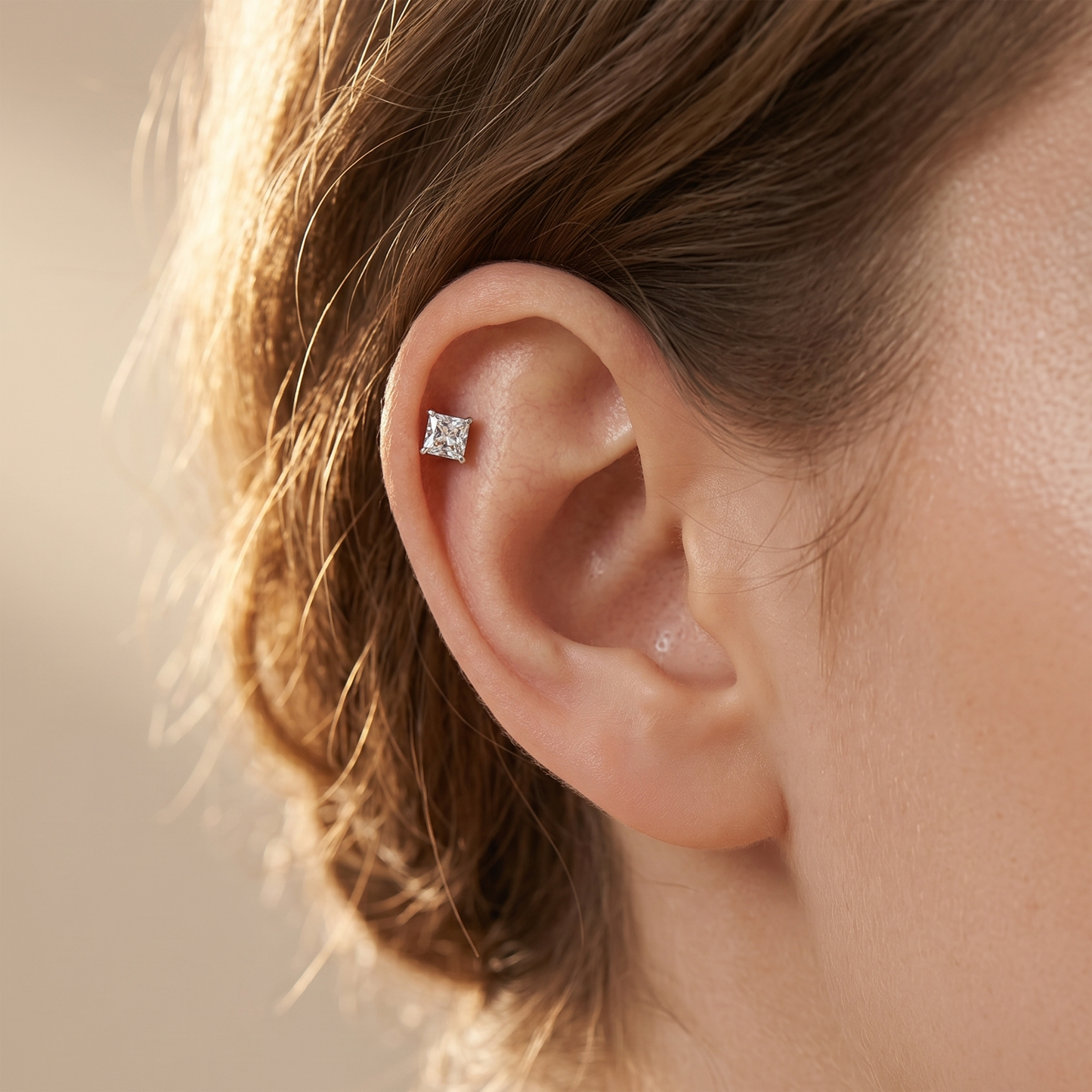 Titanium Square AB CZ Threadless Stud