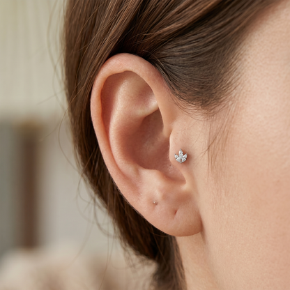 Titanium 3-Marquise CZ Leaf Threadless Stud