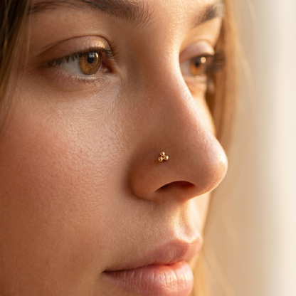 Surgical Steel 3-Ball Triangle Corkscrew Nose Ring 20G