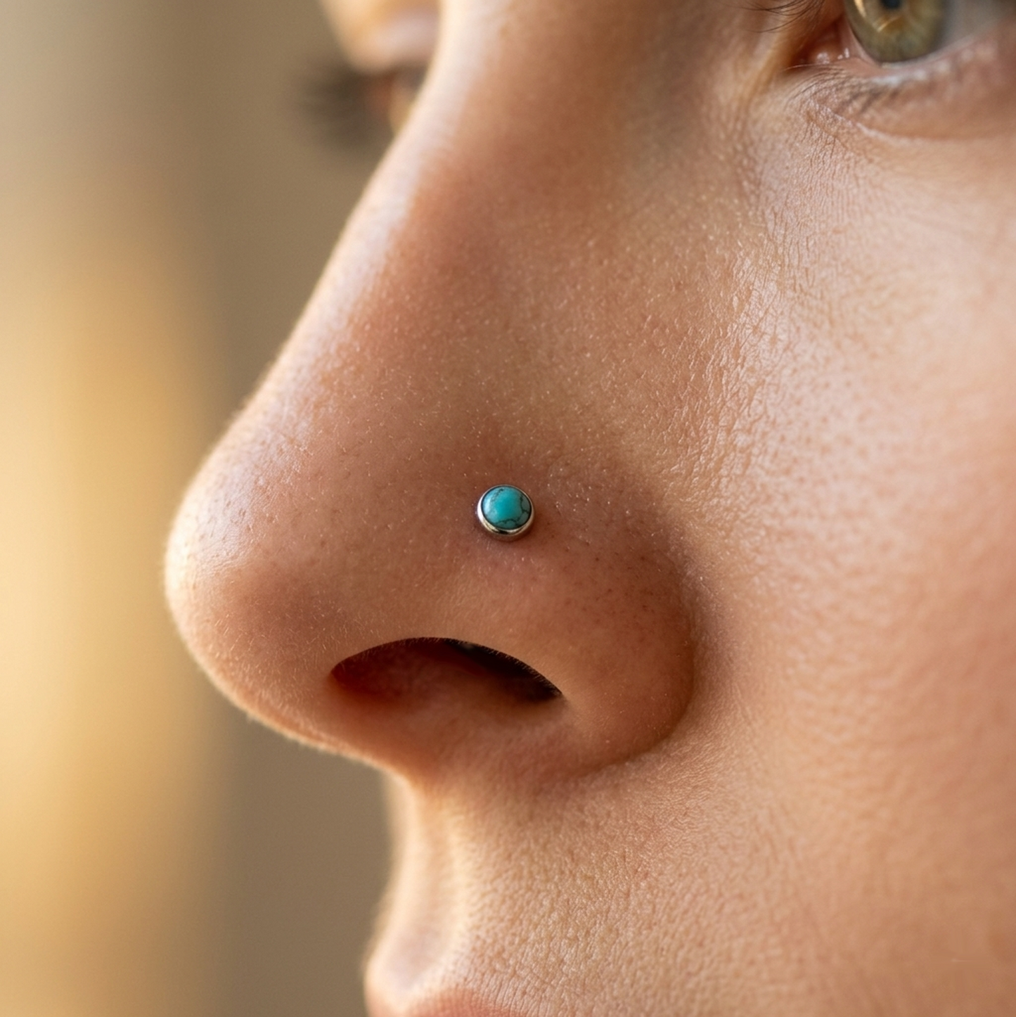 Titanium Natural Stone Round Threadless Stud