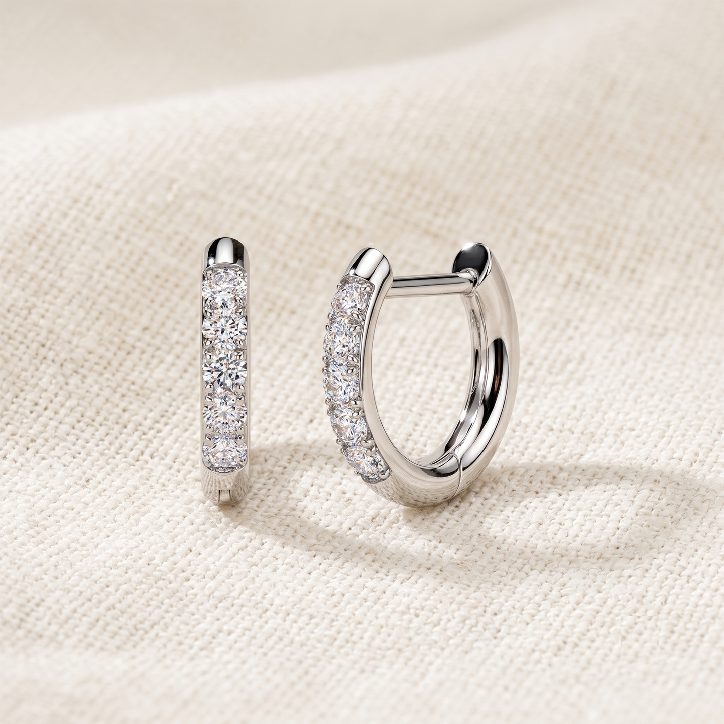 Surgical Steel CZ Front Hinged Straight Pin Hoop Earrings (Pair)