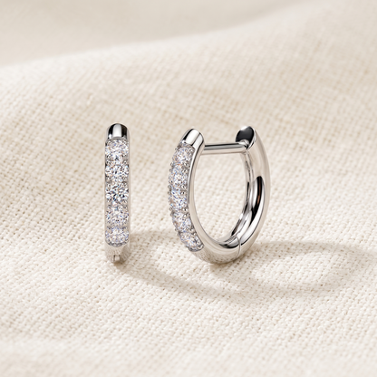 Surgical Steel CZ Front Hinged Straight Pin Hoop Earrings (Pair)