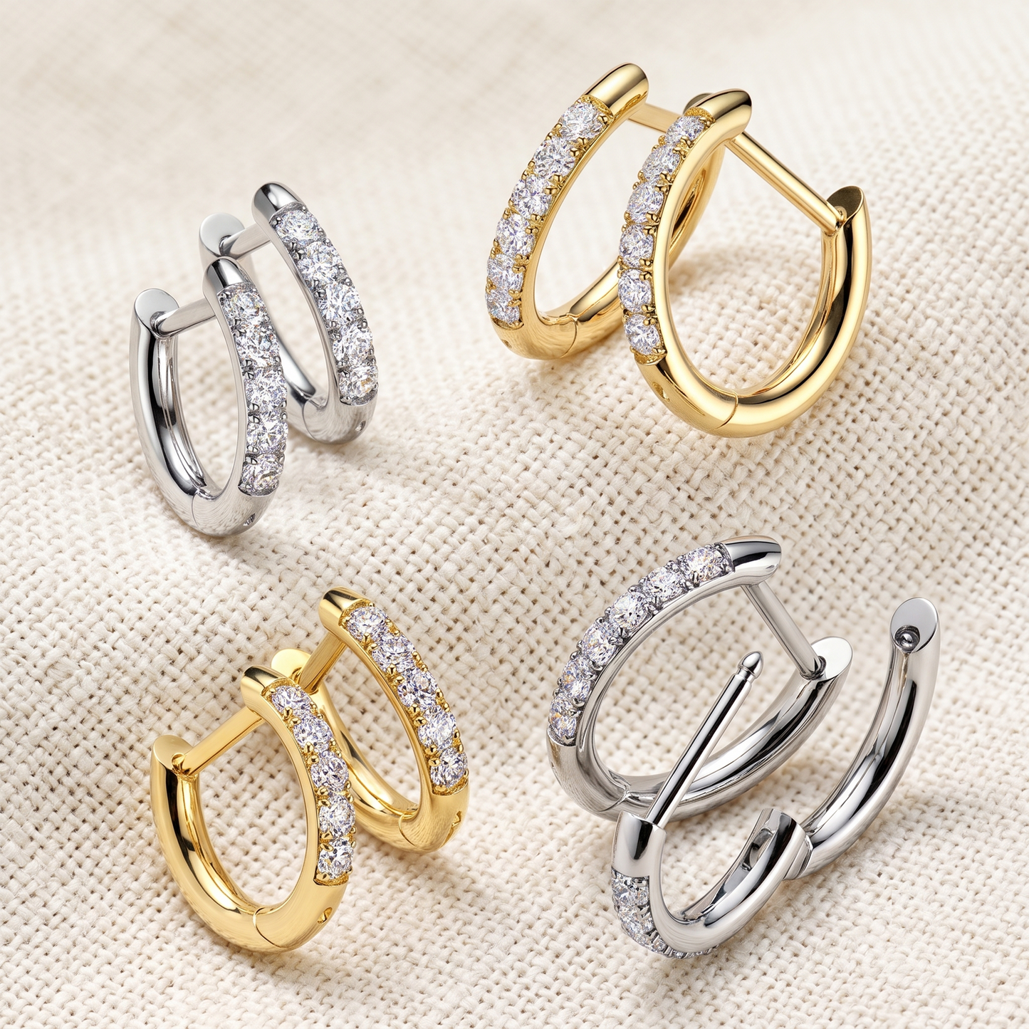 Surgical Steel CZ Front Hinged Straight Pin Hoop Earrings (Pair)