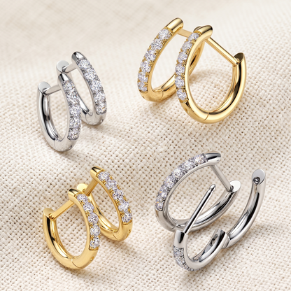 Surgical Steel CZ Front Hinged Straight Pin Hoop Earrings (Pair)