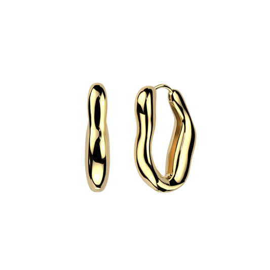 Surgical Steel Wavy Oval Hinge Hoop Earrings (Pair)