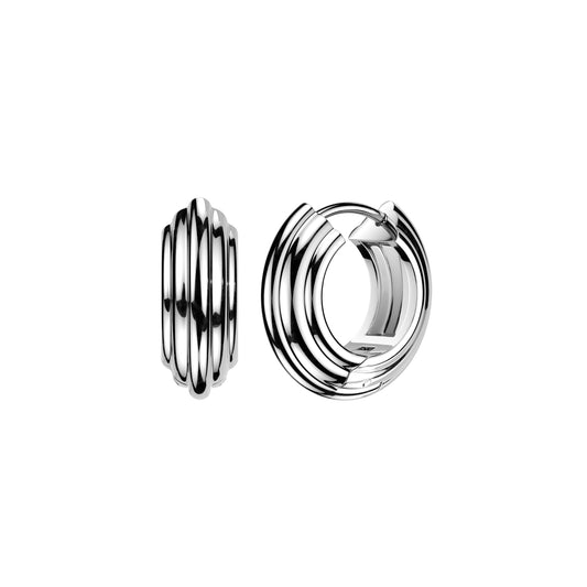 Surgical Steel Layered Wide Hinge Hoop Huggie Earrings (Pair)