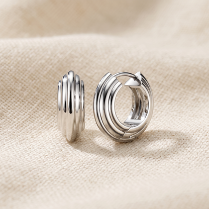 Surgical Steel Layered Wide Hinge Hoop Huggie Earrings (Pair)