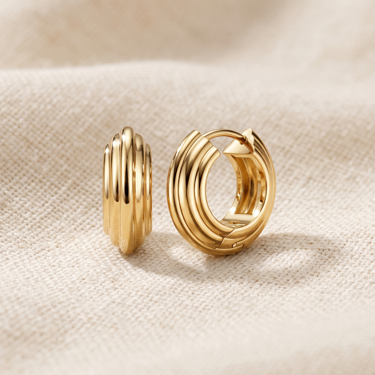 Surgical Steel Layered Wide Hinge Hoop Huggie Earrings (Pair)
