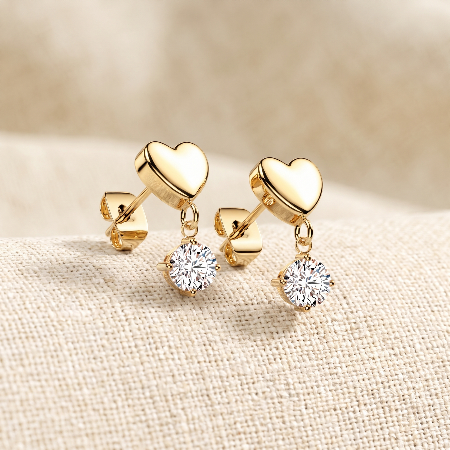 Surgical Steel Heart Stud Earrings With CZ Dangle - Pair
