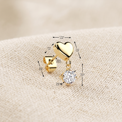 Surgical Steel Heart Stud Earrings With CZ Dangle - Pair