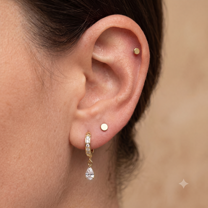Surgical Steel CZ Huggie Hoop Earrings with Teardrop CZ Dangle (Pair)