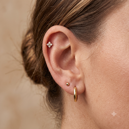 Titanium 4 CZ Flower Threaded Flat Back Stud 16G