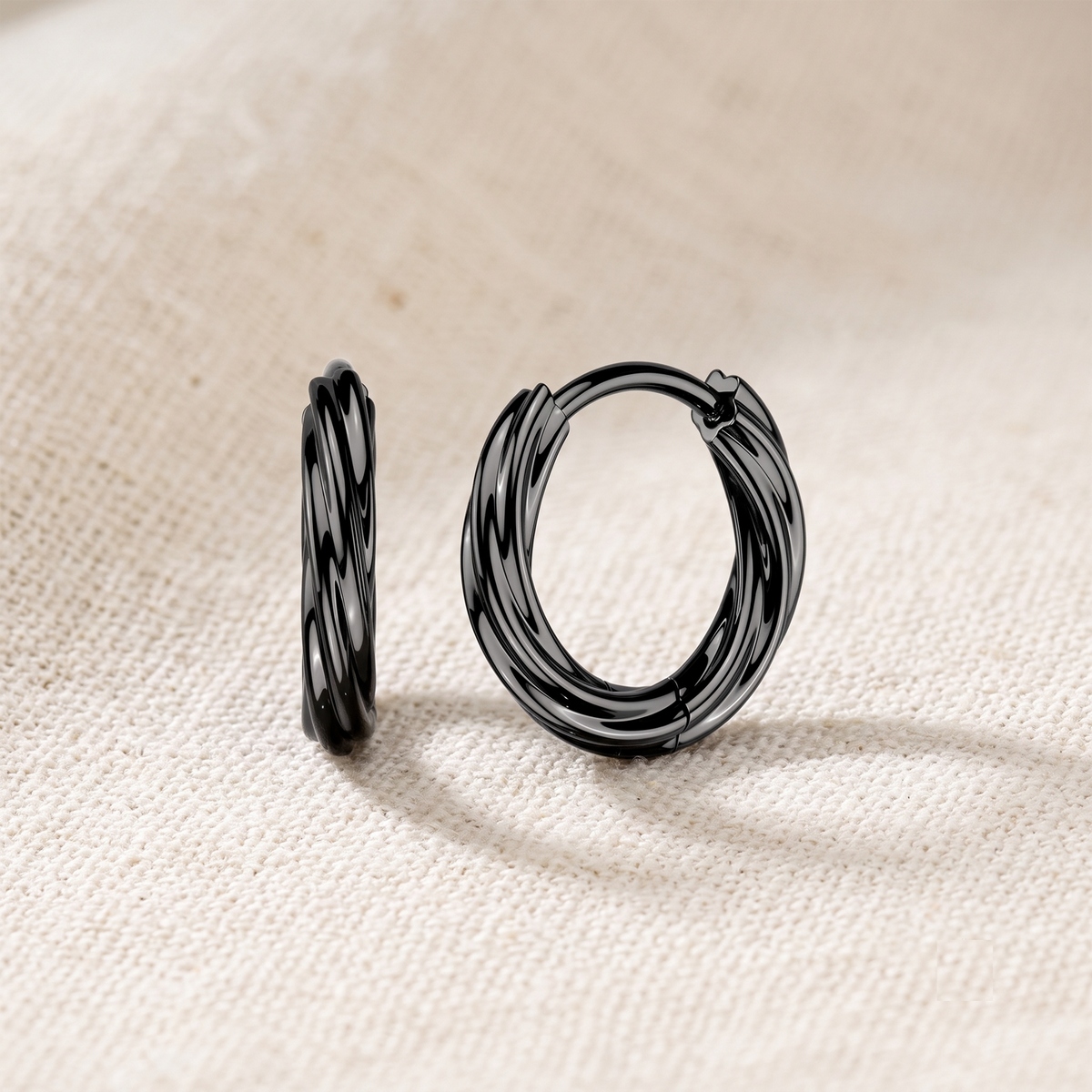 Surgical Steel Twisted Huggie Hinged Hoop Earrings (pair)