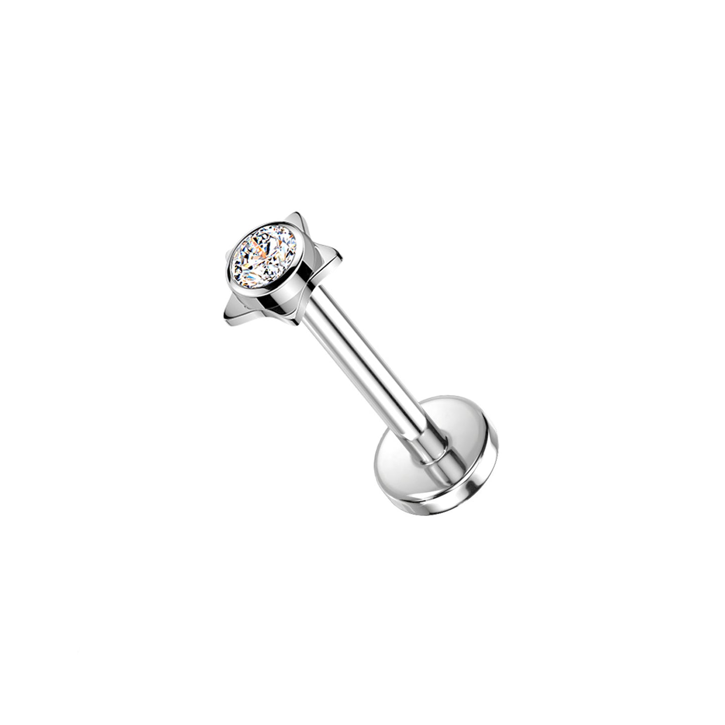 Titanium Star Bezel CZ Threadless Flat Back Stud