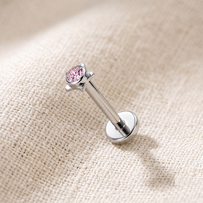 Titanium Star Bezel CZ Threadless Flat Back Stud