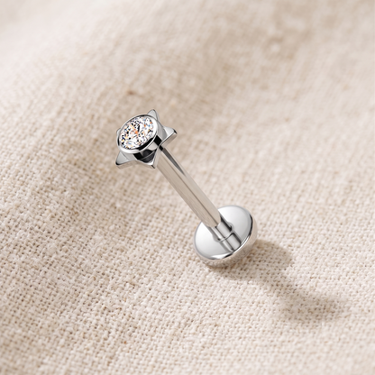 Titanium Star Bezel CZ Threadless Flat Back Stud