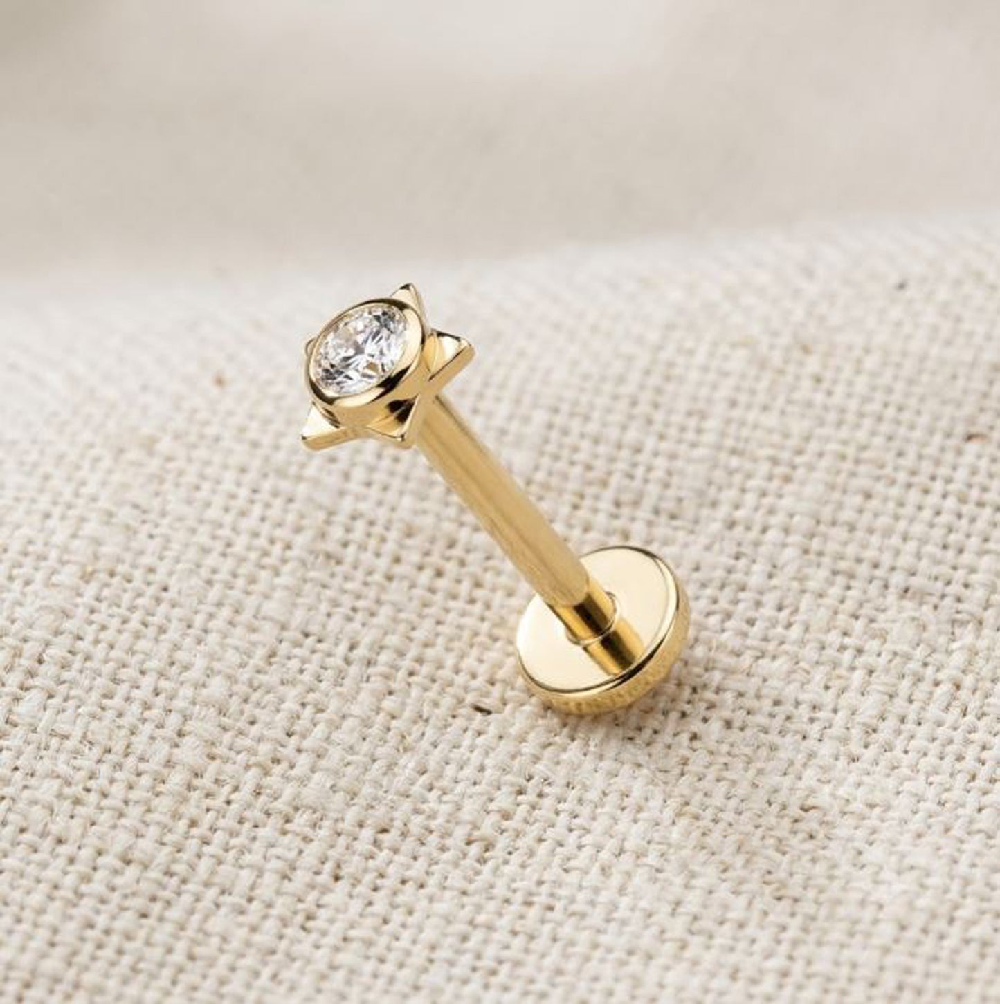 Titanium Star Bezel CZ Threadless Flat Back Stud