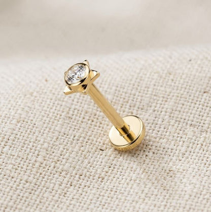 Titanium Star Bezel CZ Threadless Flat Back Stud
