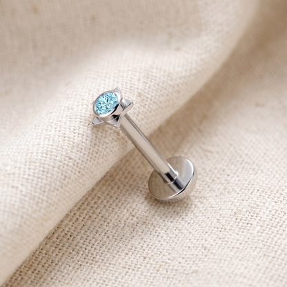 Titanium Star Bezel CZ Threadless Flat Back Stud
