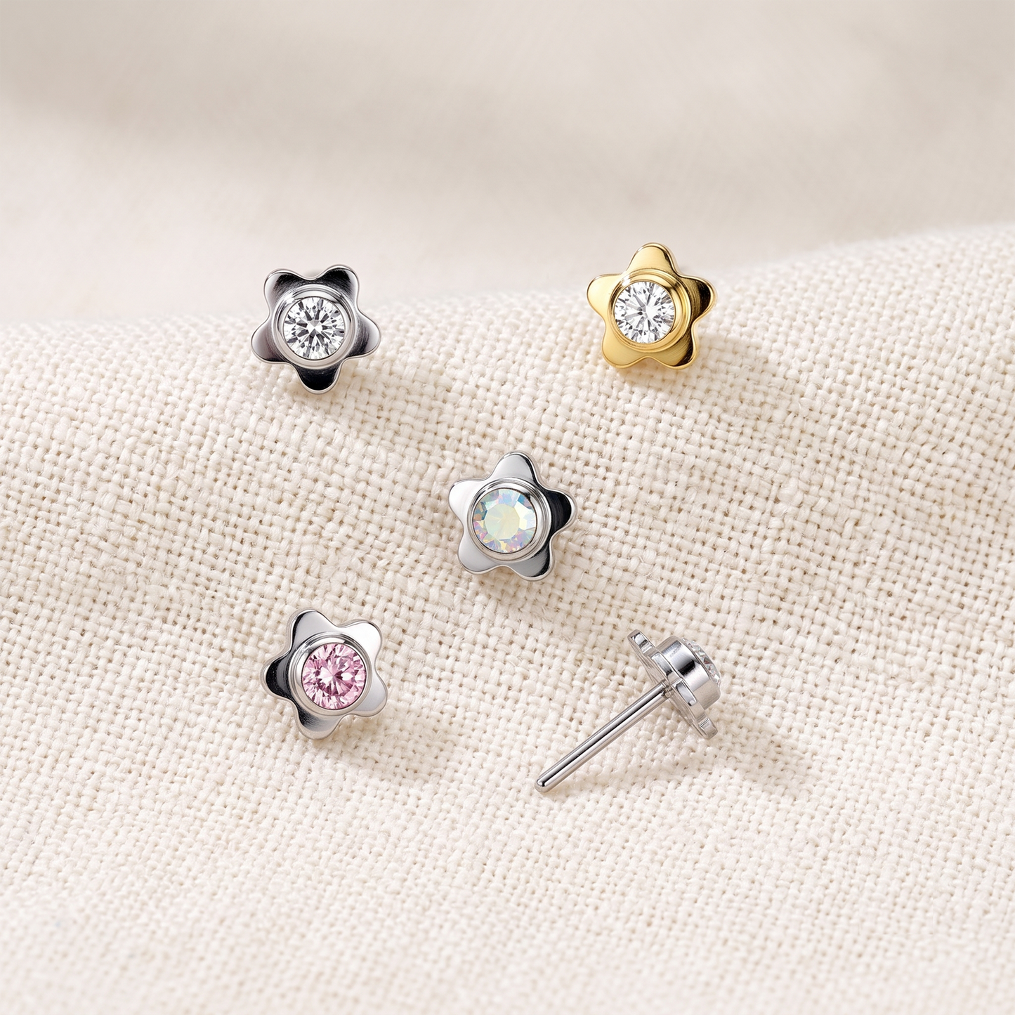 Titanium Flower Bezel CZ Threadless Top
