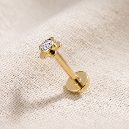 Titanium Flower Bezel CZ Threadless Flat Back Stud