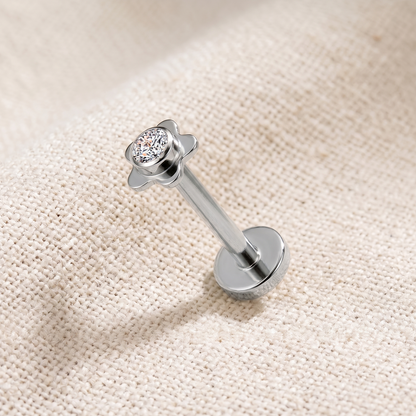 Titanium Flower Bezel CZ Threadless Flat Back Stud