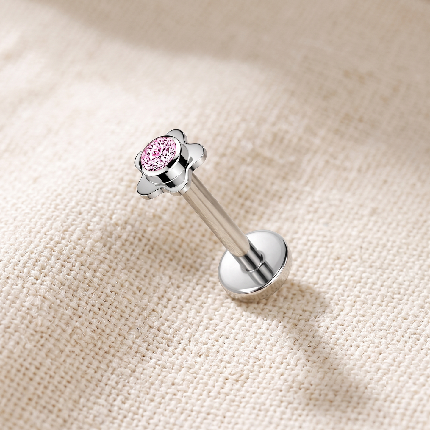 Titanium Flower Bezel CZ Threadless Flat Back Stud