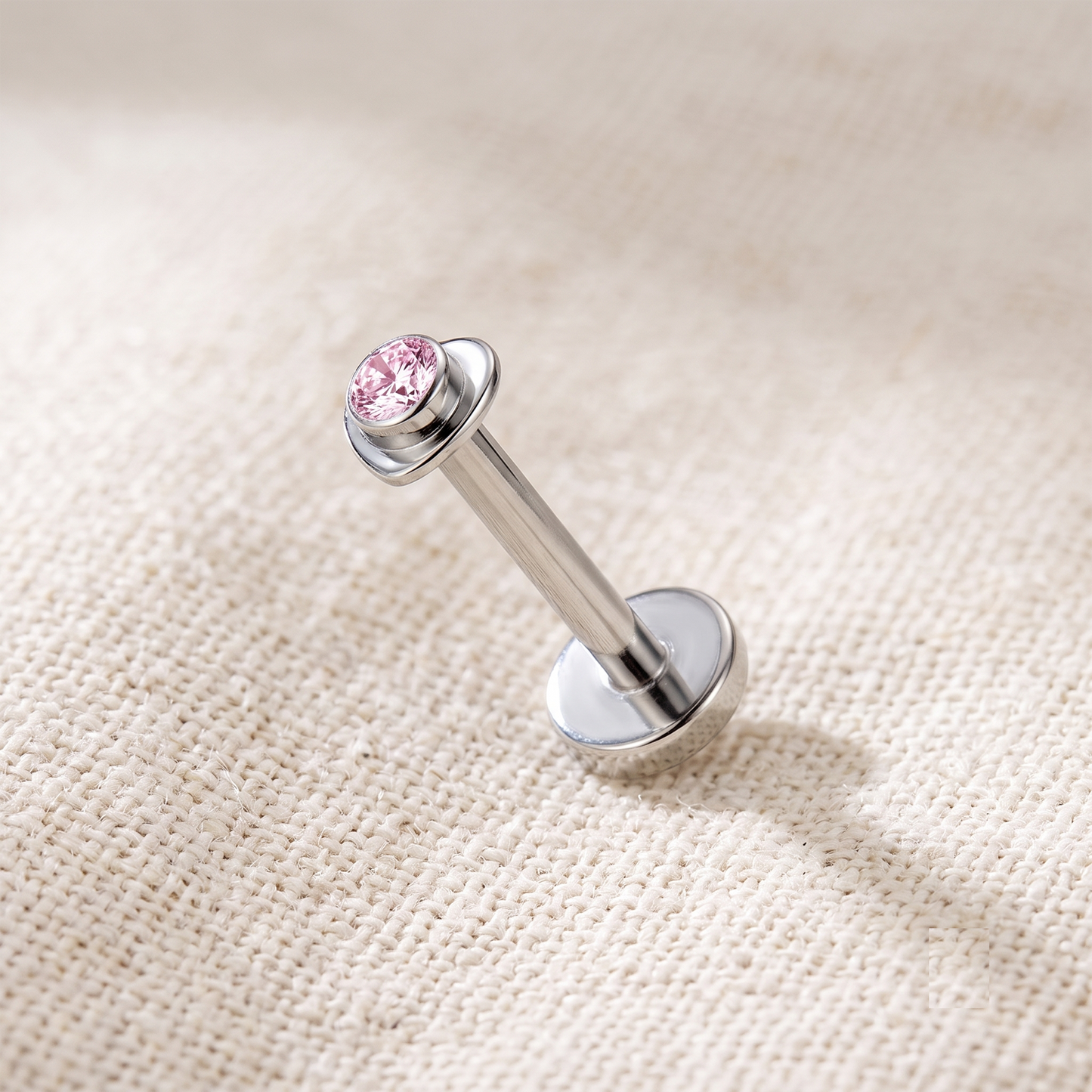 Titanium Heart Bezel CZ Threadless Flat Back Stud