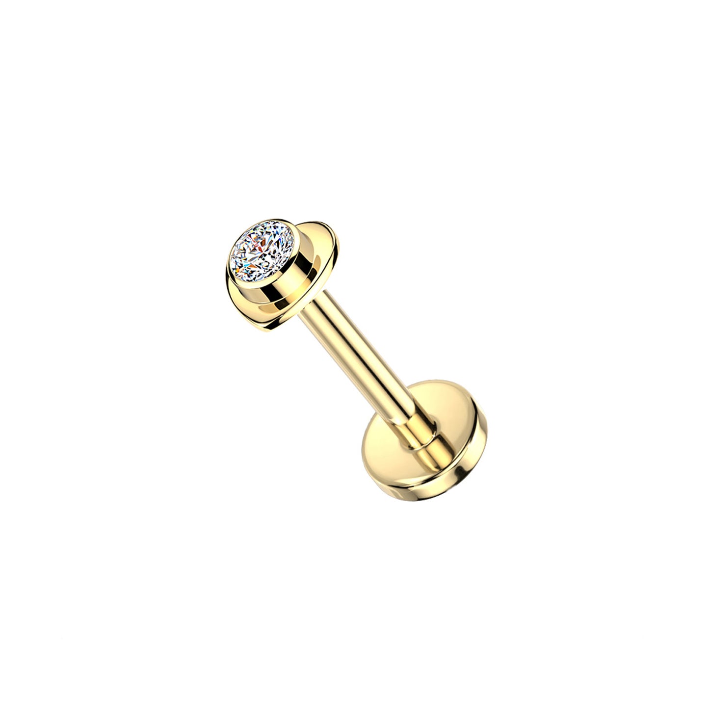 Titanium Heart Bezel CZ Threadless Flat Back Stud