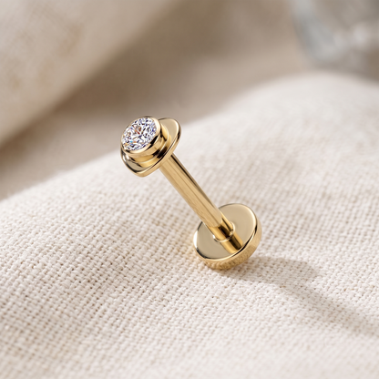 Titanium Heart Bezel CZ Threadless Flat Back Stud
