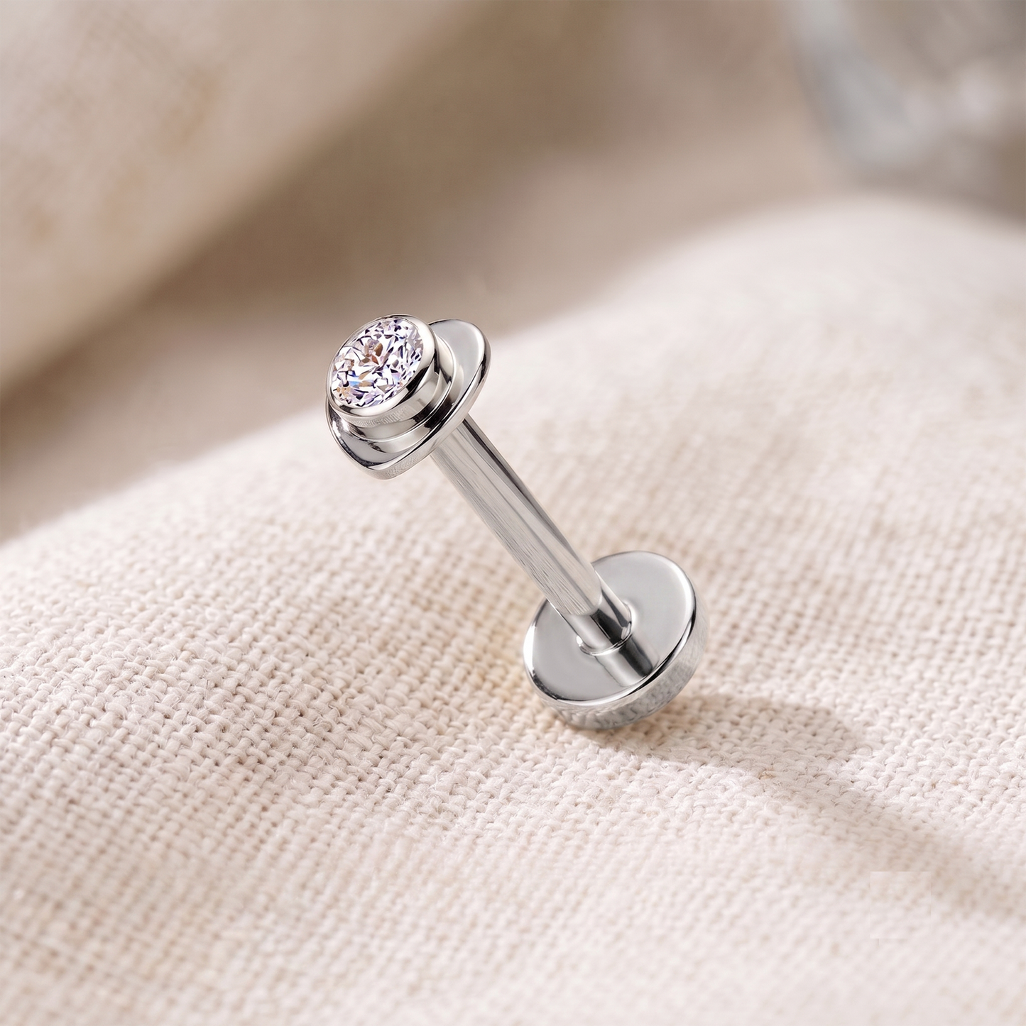 Titanium Heart Bezel CZ Threadless Flat Back Stud
