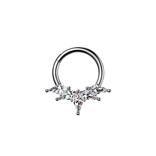 Titanium Hinged Segment Hoop Ring With Kite CZ Fan