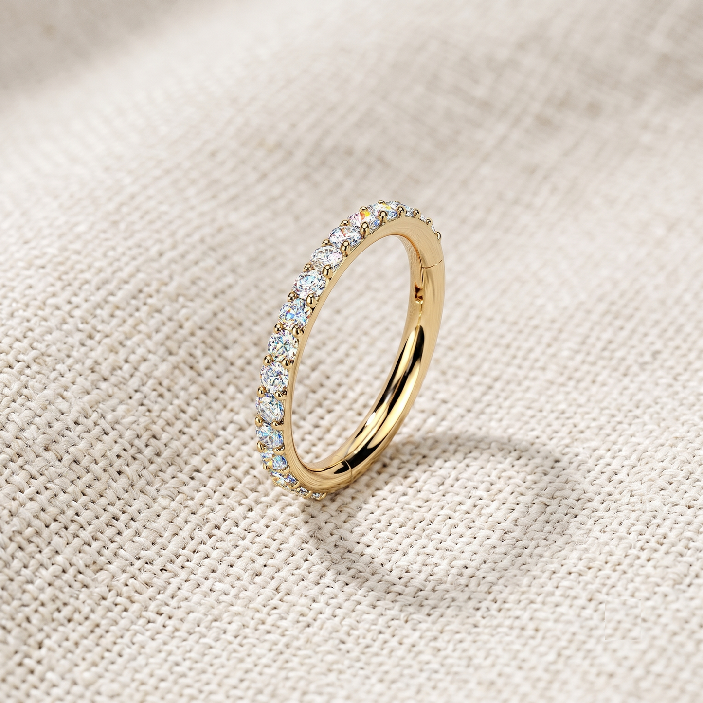 24K Gold Titanium Moissanite Segment Hinged Hoop Ring