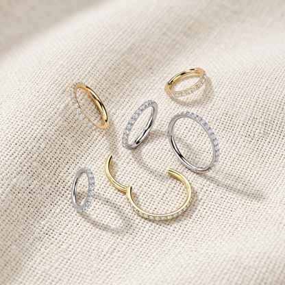 24K Gold Titanium Moissanite Segment Hinged Hoop Ring