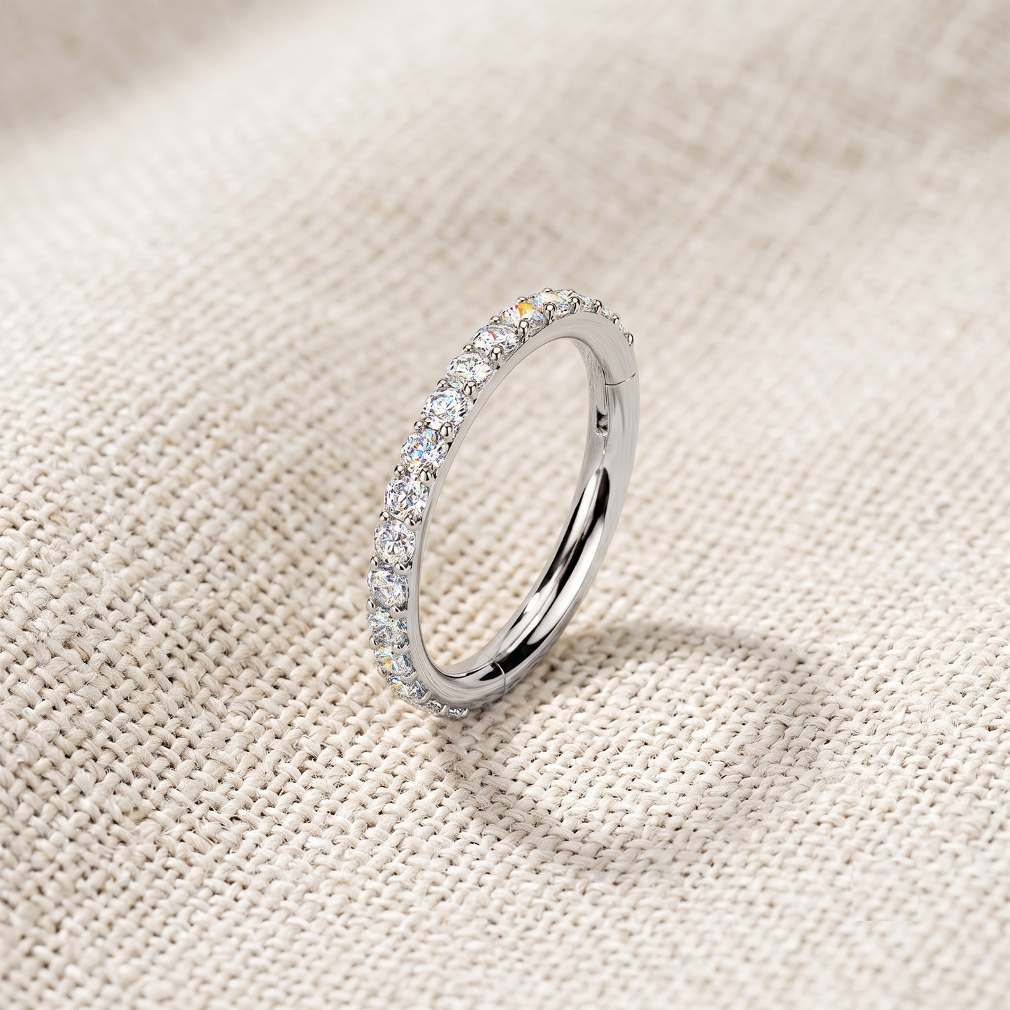 Titanium Moissanite Segment Hinged Hoop Ring